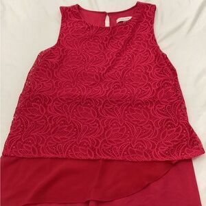 Calvin Klein Hot Pink Lace Sleeveless Layered Blouse Size XS